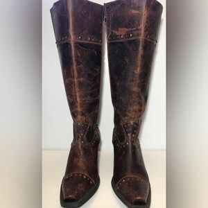Ariat Women’s Studded Distressed Leather Zip Knee High Cowgirl Boots Brn Sz 8.5B